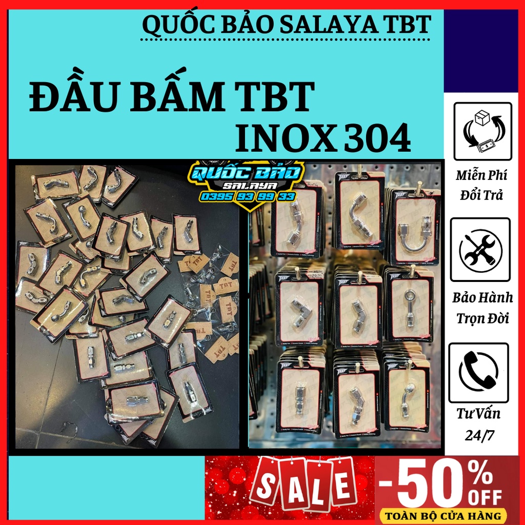 Đầu bấm TBT inox 304 45 độ 90 độ lắp dây dầu thắng trước sau cho các loại xe chính hãng