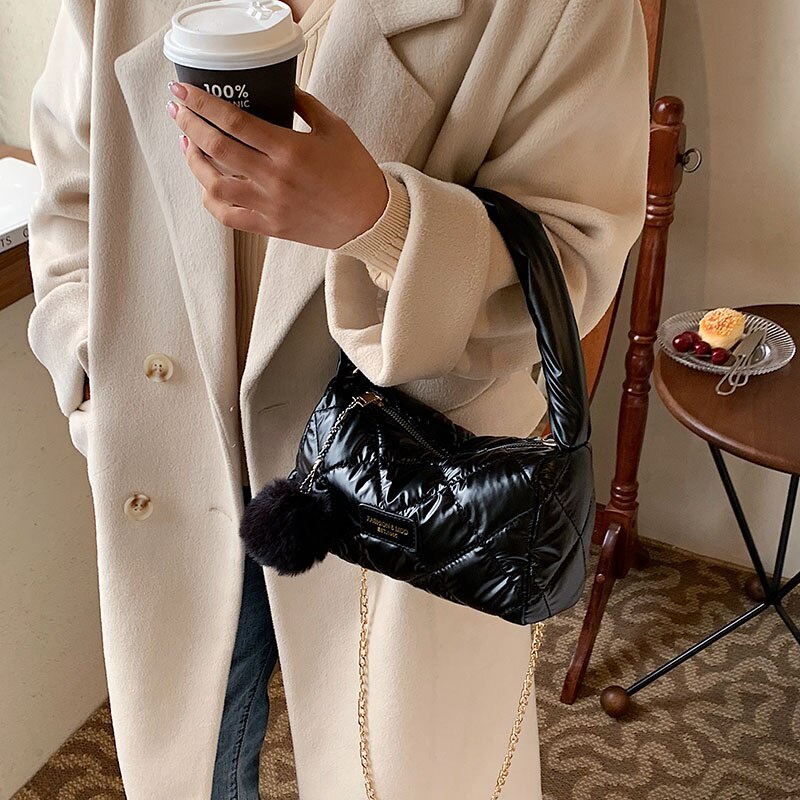 Túi đeo vai JASMIN NOIR xếp nếp đệm cotton phối xích ngắn thời trang thường ngày cho nữ
