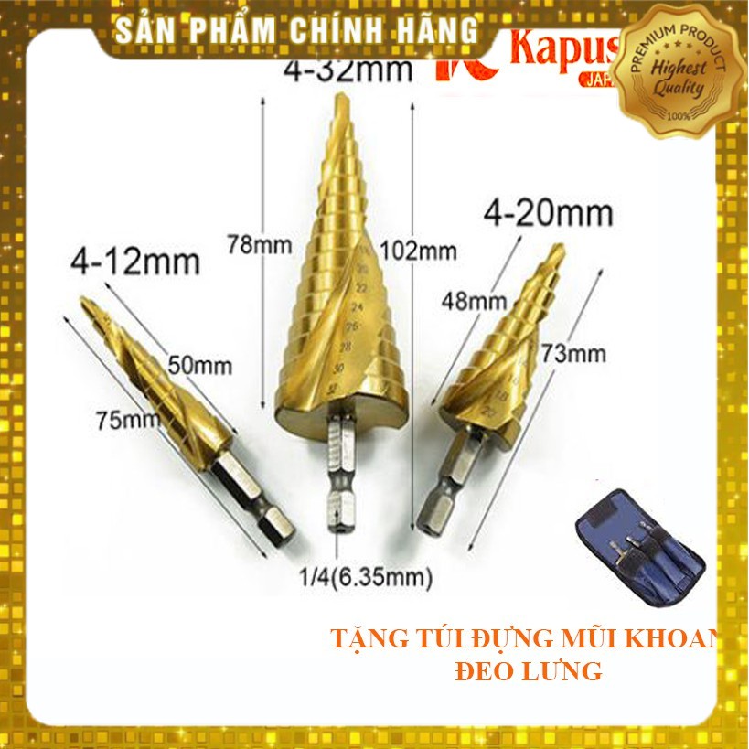 Bộ 3 Mũi khoan tầng hình tháp Kapusi 4-32mm hàng công ty
