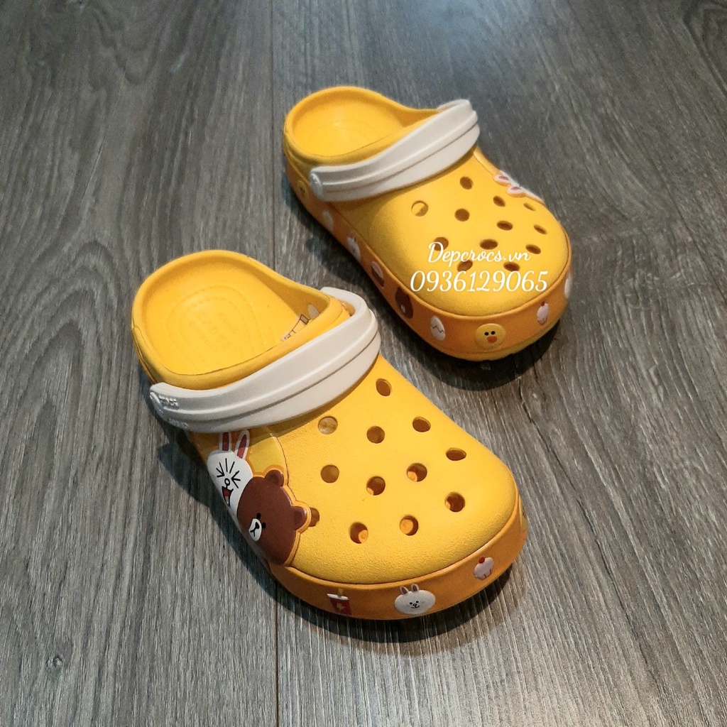 Dép sục crocs linefriend thỏ gấu vàng 3D trẻ em cao cấp, dép crocs cho bé gái bé trai màu vàng - crocs house