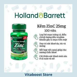 Viên uống bổ sung kẽm ZinC 25mg 100 viên chính hãng Holland Barrett