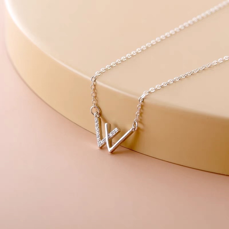 Vòng cổ bạc nữ DaLiA Jewelry dây chuyền chữ cái W thanh xiên cá tính thu hút ánh nhìn