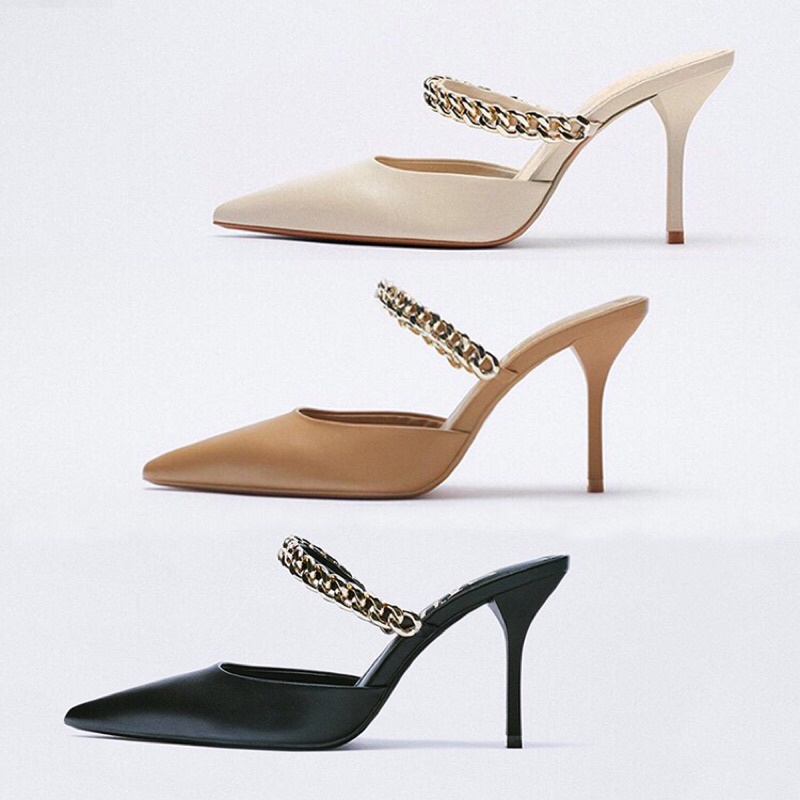 GIÀY CAO GÓT ZARA MÀU KEM QUAI XÍCH HÀNG TUỒN