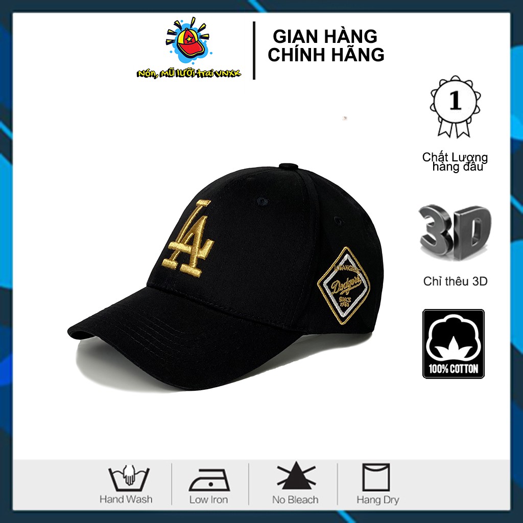 Mũ lưỡi trai LA Dodgers xuất khẩu màu đen logo thêu chỉ vàng cực ôm đầu cá tinh full hộp