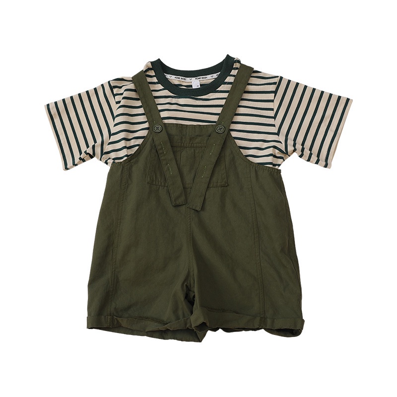 Set Áo Thun Tay Ngắn Kẻ Sọc + Quần Yếm Denim Thời Trang Hàn Quốc 2022 Cho Mẹ Và Bé