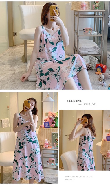 [Sẵn]Váy 2 Dây Chất Liệu Vải Lanh Hoạ Tiết Dáng Suông Dài Siêu Mát Freesize 45-67kg | BigBuy360 - bigbuy360.vn