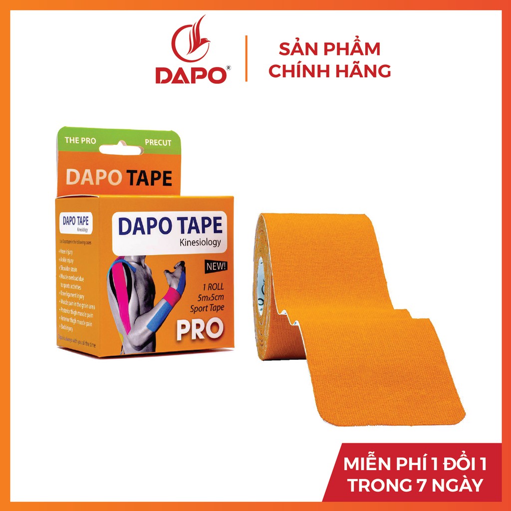 Băng dán cơ thể thao Dapo Tape Sợi Cotton Cắt Sẵn Màu Cam phòng tránh và hỗ trợ phục hồi chấn thương