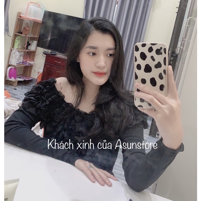 Áo trễ vai bèo loại 1💋FREESHIP💋ẢNH THẬT💋 áo bẹt vai hở vai len tăm cổ voan hoa hồng đen thiết kế | BigBuy360 - bigbuy360.vn