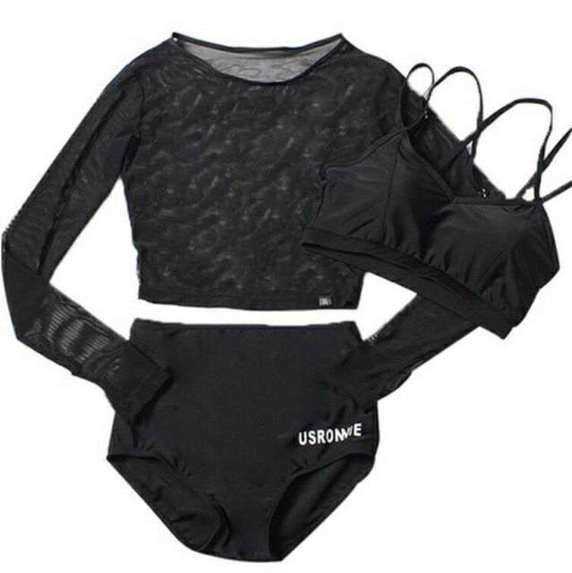 Bikini đi biển 3 mảnh, áo croptop quần cạp cao, hot hit | BigBuy360 - bigbuy360.vn