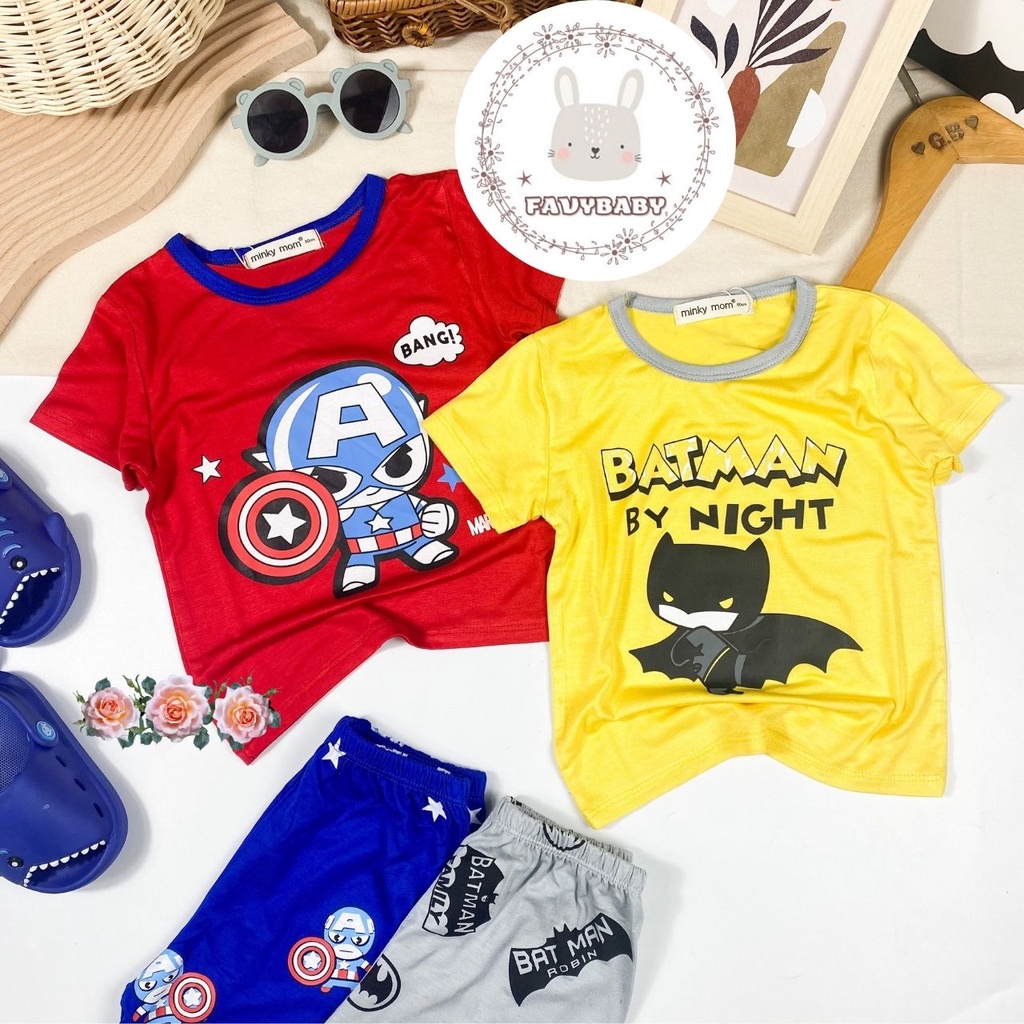 Đồ Bộ MINKY MOM Chính Hãng Bé Trai Bé Gái Cộc Tay Thun Lạnh Biệt Đội Siêu Anh Hùng Cool Bé 0 1 2 3 4 5 Tuổi - Favbaby