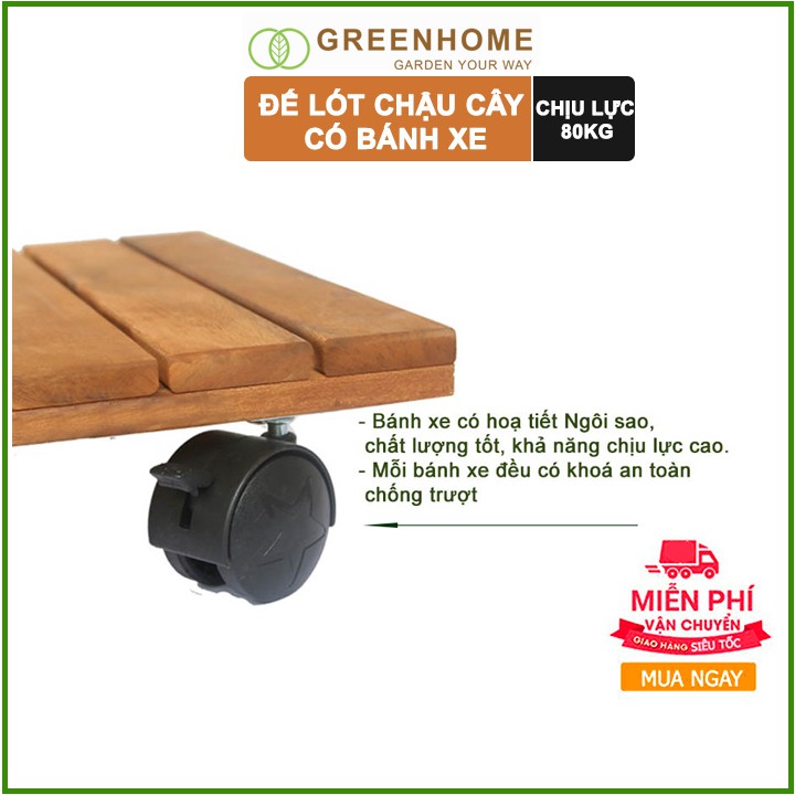 [FREESHIP70K] Đế lót chậu cây có bánh xe Vuông màu Nâu R30cm chịu lực 80kg R30xC8cm