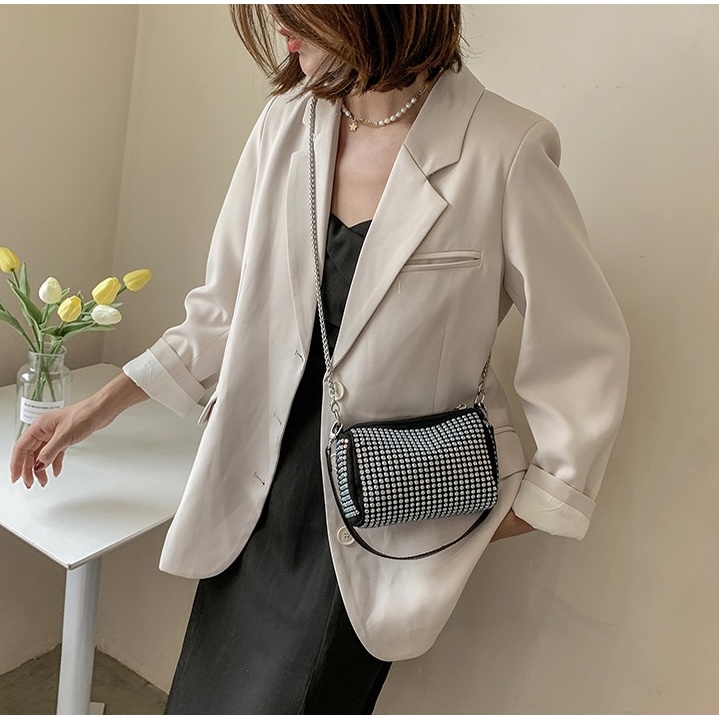 Túi đeo chéo dây xích, túi xách tay nữ mini dạng hộp vuông đính đá một ngăn kéo khóa