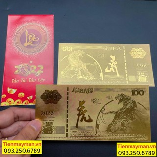 Tiền Con Hổ Macao 100 Plastic Mạ Vàng Lì Xì Tết Mẫu 3 - kèm bao lì xì