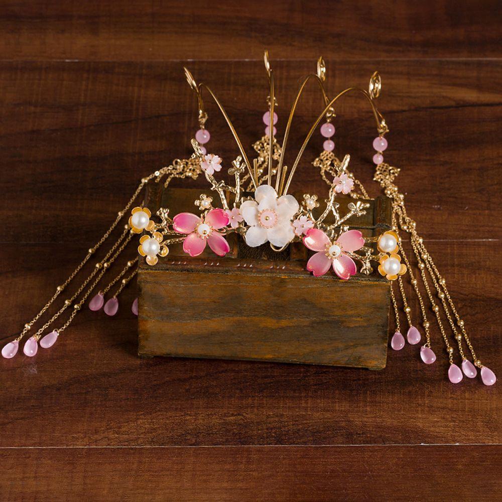 Nĩa Cài Tóc Hình Hoa Phối Tua Rua Phong Cách Trung Hoa Cổ Điển Sang Trọng Cho Bé Gái