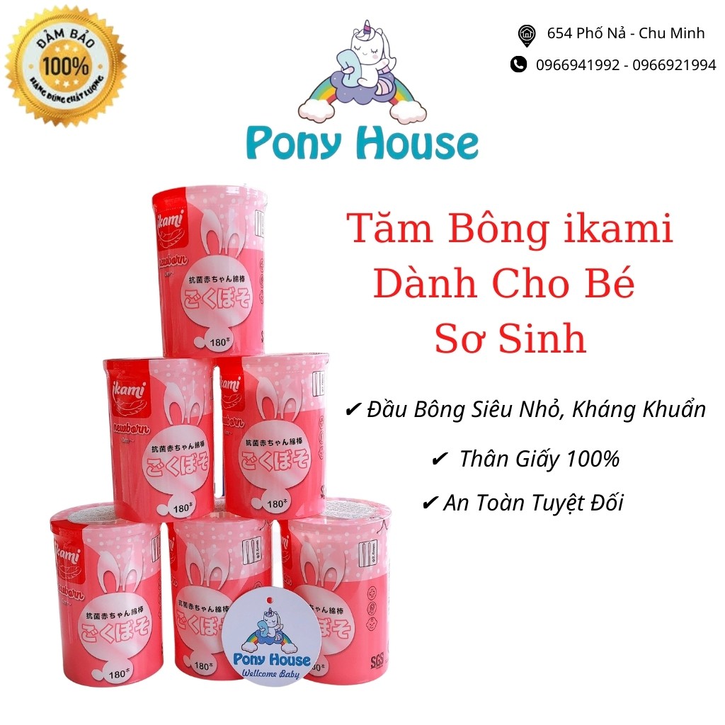 Tăm Bông ikami Thân Giấy Đầu Siêu Nhỏ Kháng Khuẩn Cho Bé Từ Sơ Sinh Hộp Hồng 180 Que (CHính Hãng)