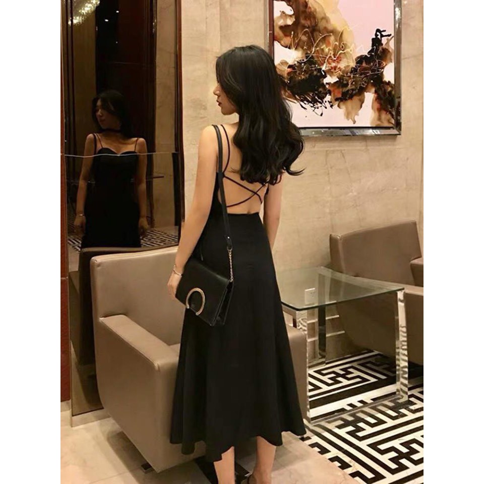 Maxi đen hở lưng dáng dài. Hình thật shop sàn(23)