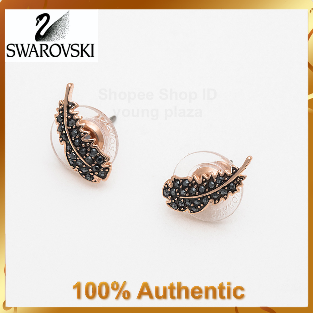 SWAROVSKI Khuyên Tai Gắn Lông Vũ Độc Đáo Cá Tính Hợp Thời Trang
