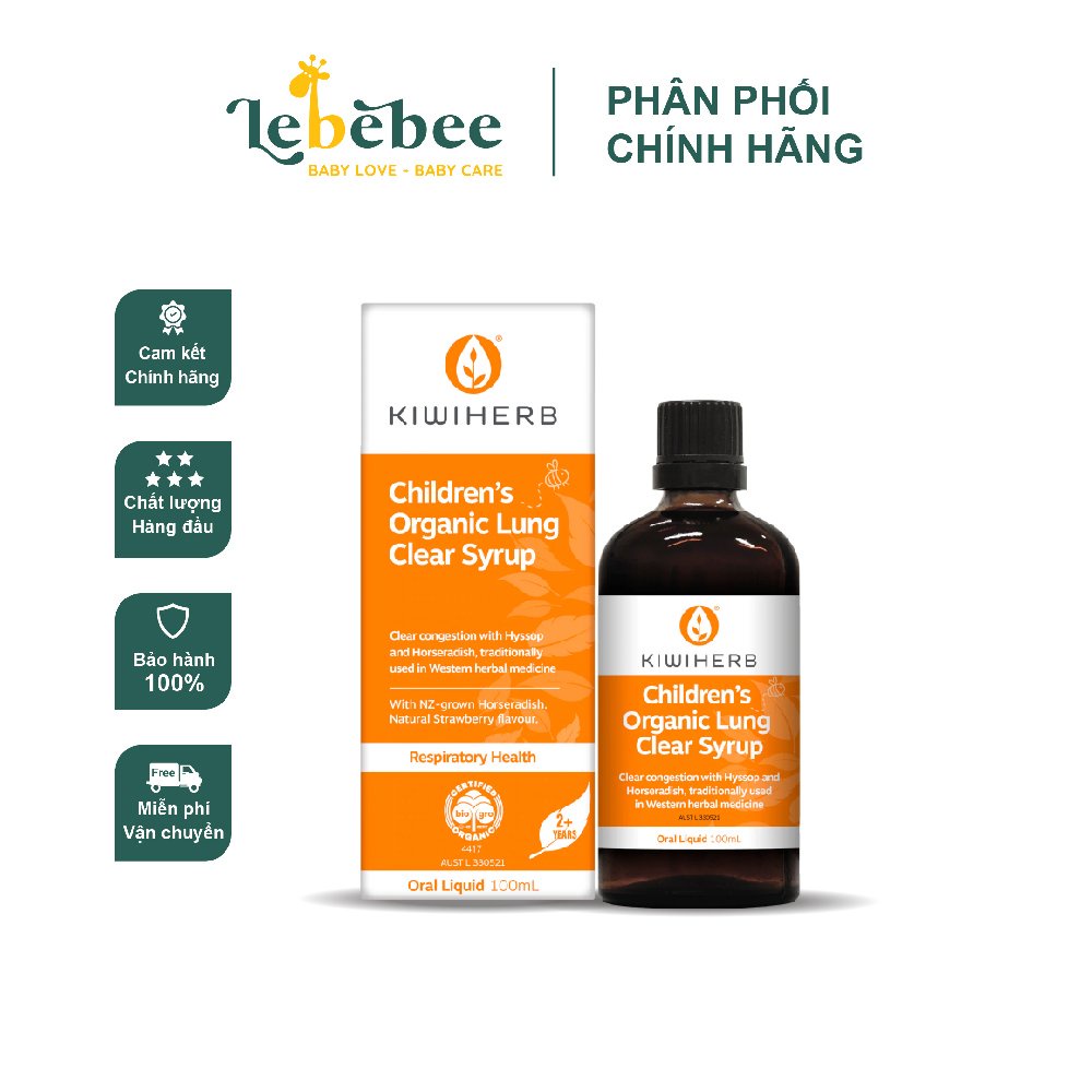 Siro bổ phổi, thải độc phổi cho bé Kiwiherb Children’s Organic Lung Clear Syrup ( 100ml)