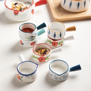 Bát chén sứ ăn dặm làm bánh flan caramen hình nồi hoạ tiết có nắp cho bé