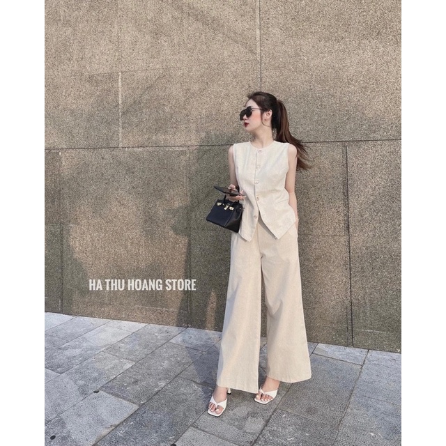 Set vest đũi quần ống rộng