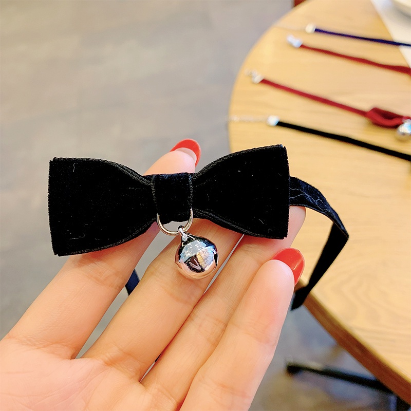 Vòng cổ nhung ngắn thắt nơ màu đen gắn chuông kiểu Pháp phong cách Hàn Quốc retro cho nữ