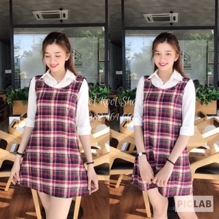 Đầm sọc caro phối sơ mi