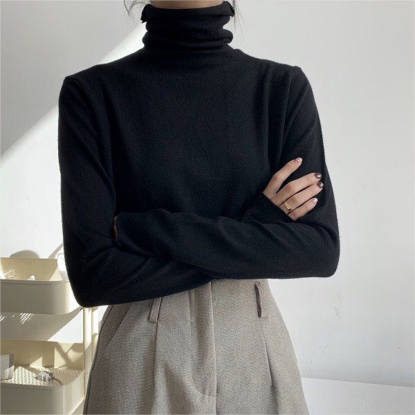 Áo len cao cổ mỏng nữ dài tay nữ thu đông giữ nhiệt basic trắng đen be nâu | BigBuy360 - bigbuy360.vn