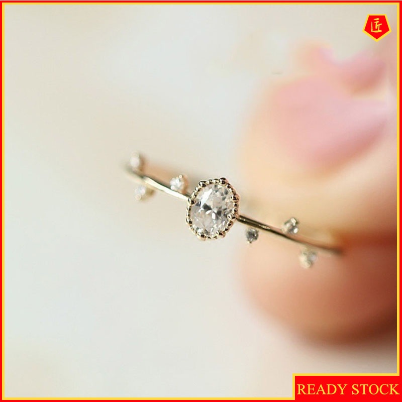 Nhẫn Xi Mạ Vàng 14k Đính Kim Cương Giả