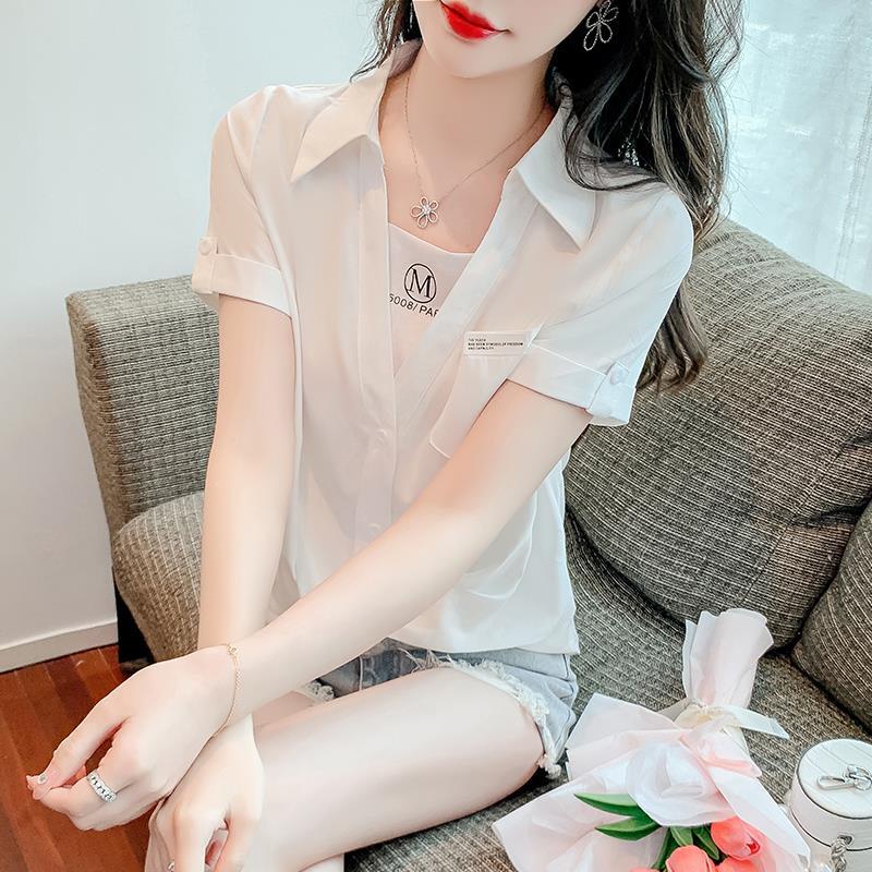 Áo Sơ Mi Chiffon Ngắn Tay Giả Hai Lớp Phong Cách Hàn Quốc Thời Trang Mùa Hè Dành Cho Nữ