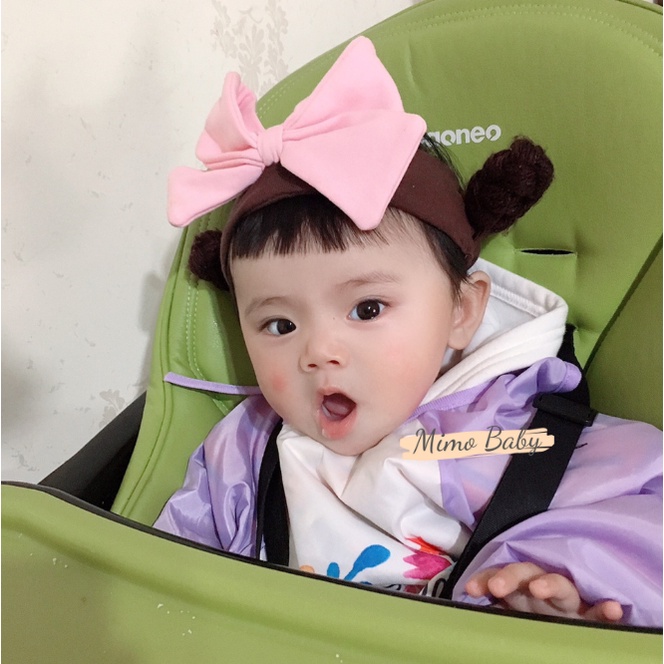 Băng đô tóc giả nơ hồng lớn dễ thương cho bé BD50 Mimo Baby