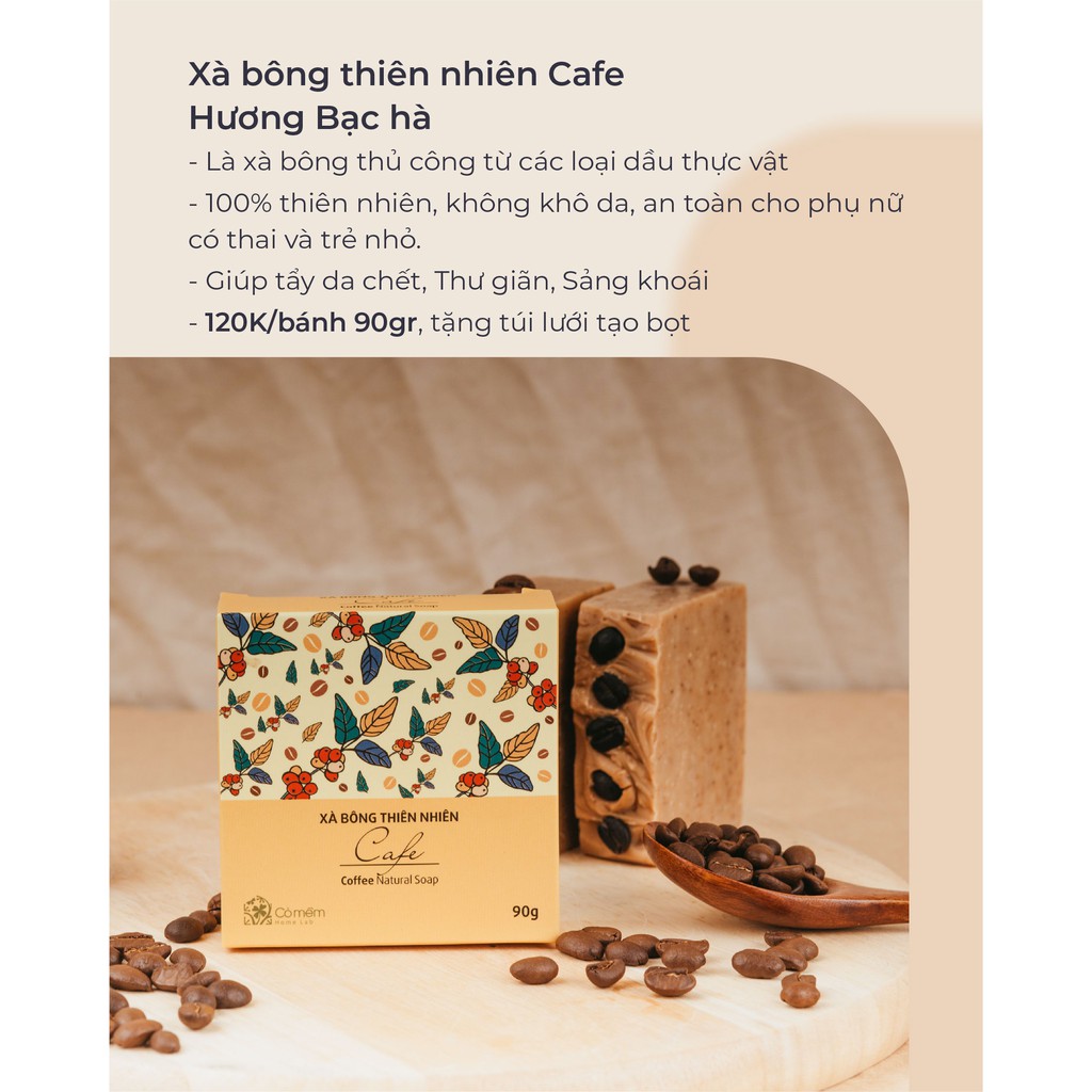 Xà Bông Tắm Và Rửa Mặt Thiên Nhiên An Toàn Cafe Hương Bạc Hà Mát Lịm Cỏ Mềm 90g (Tặng túi lưới) | BigBuy360 - bigbuy360.vn