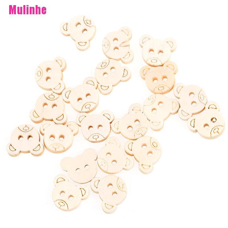 Set 20 Nút Gỗ 2 Lỗ Hình Gấu Teddy Dành Cho Trẻ Em