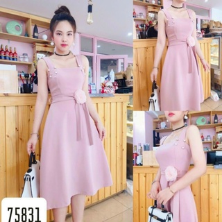 ĐẦM HỒNG PASTEL 2 DÂY CÀI HOA