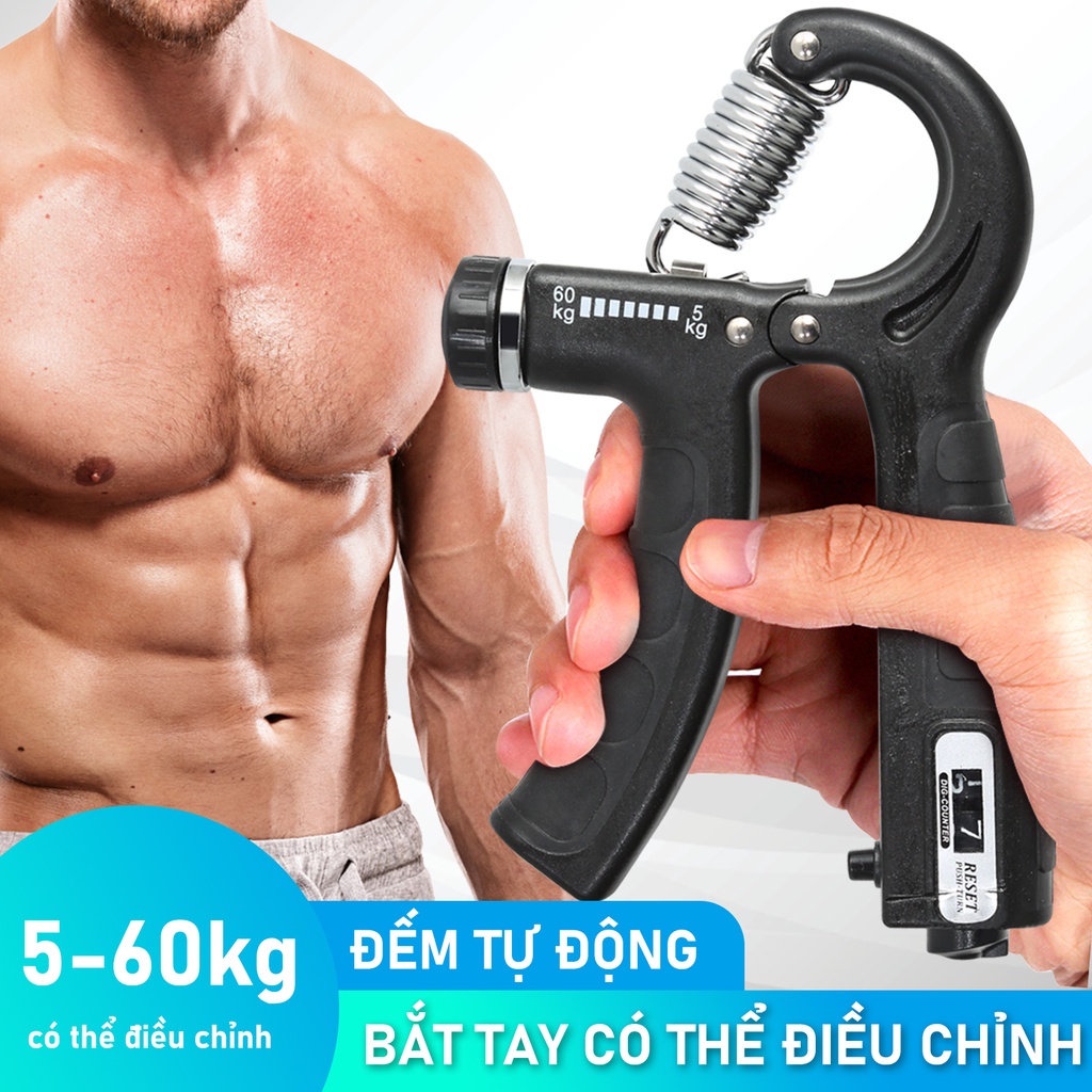 Kìm bóp tay, dụng cụ tập cơ tay, kìm tập cơ tay tập gym điều chỉnh lực 5-60kg có bộ đếm