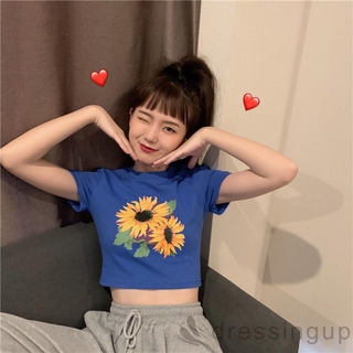 Áo thun cổ tròn ngắn tay in hình hoa hướng dương cho nữ