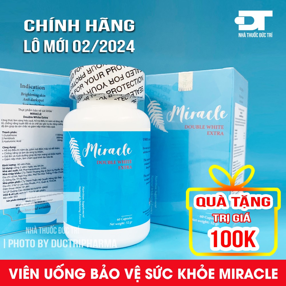 Viên uống MIRACLE 60 viên. Hỗ trợ giảm nám, tăng sắc tố, tăng cường độ ẩm giúp da săn chắc