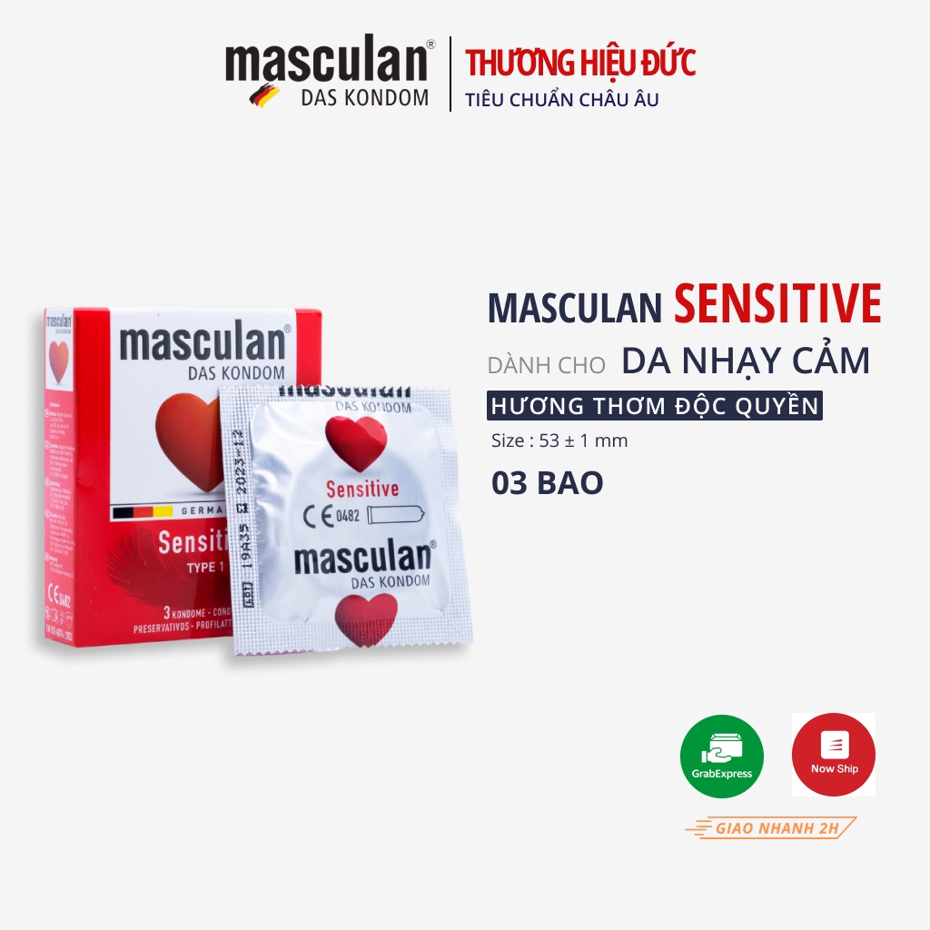 Bao cao su Masculan Sensitive - Mùi thơm độc quyền - Nhiều gel bôi trơn - Dành cho da nhạy cảm - HÀNG MỚI VỀ