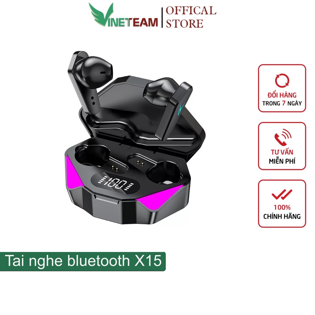 Tai nghe không dây chơi game bluetooth TWS Vinetteam X15 , Điều khiển cảm ứng có độ trễ thấp, Micrô rảnh tay -dc4777