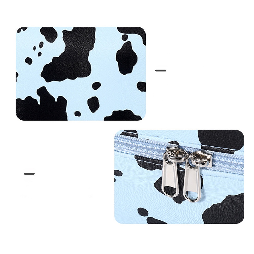 Túi Tote Đựng Mỹ Phẩm Họa Tiết Bò Sữa Xanh Lam Đỏ Có Thể Giặt Xách Tay