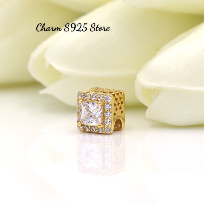 charm pan vàng đá vuông lớn bạc s925 cao cấp
