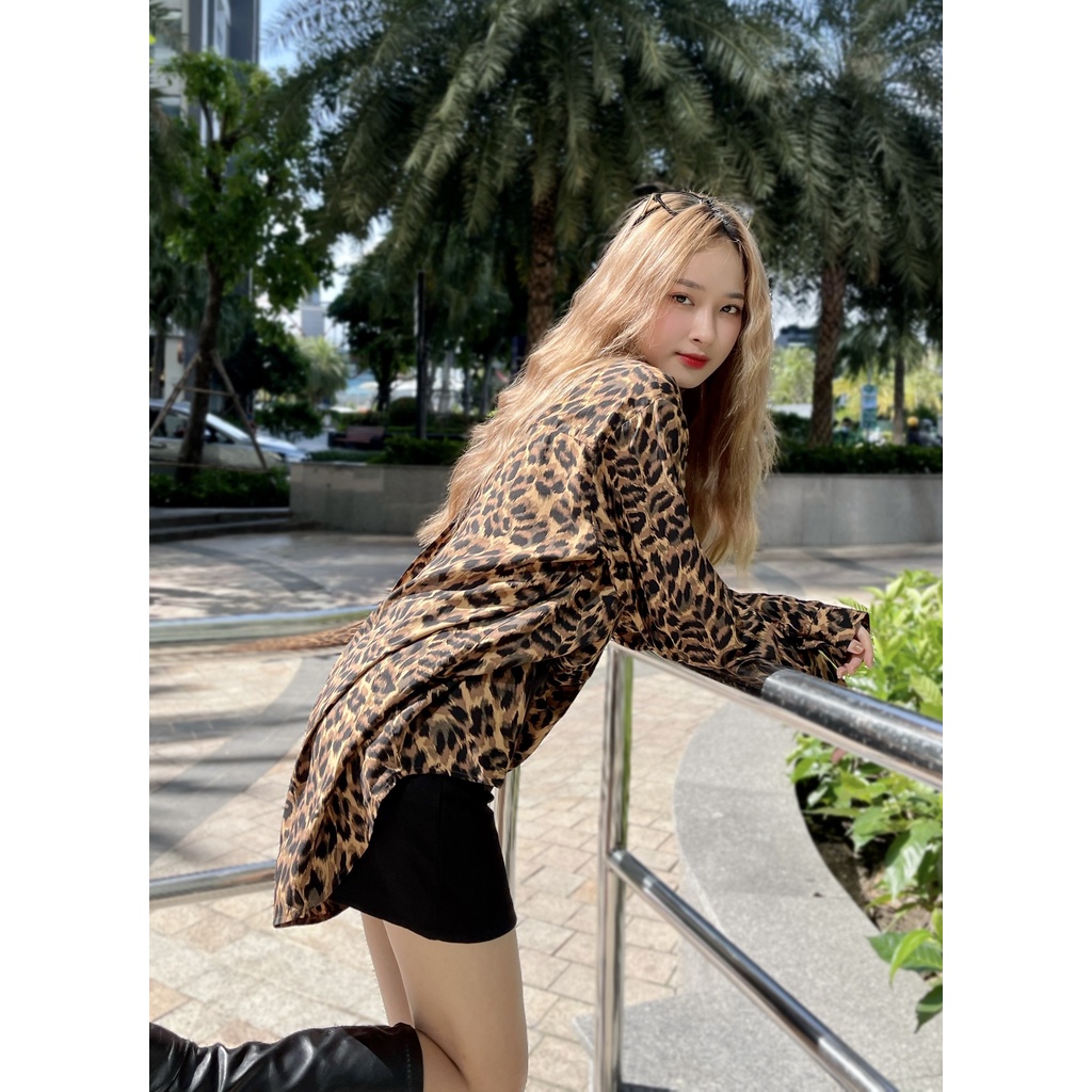 Áo sơmi tay dài beo nâu, Áo sơ mi form dài rộng , giấu quần, không nhăn, dễ phối đồ