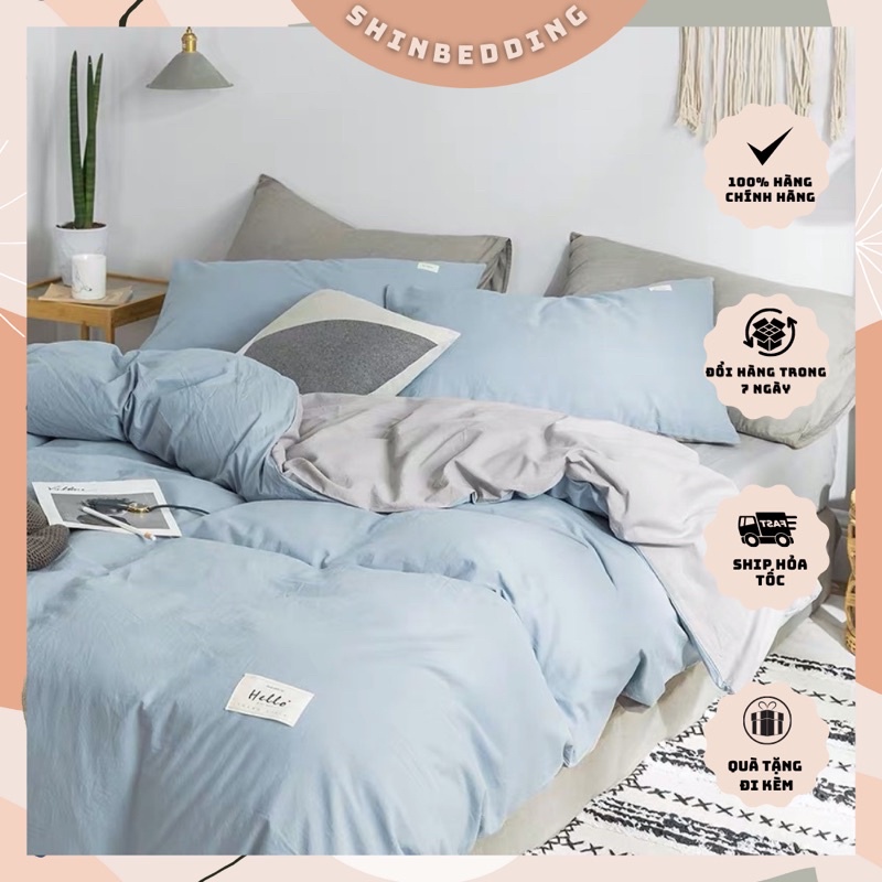 Set Chăn Ga Xanh Biển Phối Ga Xám Mềm Mại Thoáng Mát Hàng Chuẩn Xuất Nhật Cực Sang Chảnh (Shinbedding.shop)