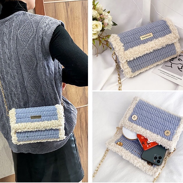 Túi Handmade Đeo Chéo Nữ Tự Đan Bằng Len Xách Tay Dây Xích Thời Trang Công Sở Hàn Quốc