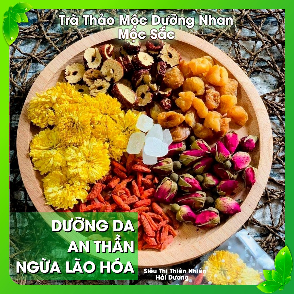 Trà Thảo Mộc Dưỡng Nhan - Hoa cúc, hoa nhài, hoa hồng, táo đỏ, kỳ tử, long nhãn, cỏ ngọt - Siêu Thị Thiên Nhiên