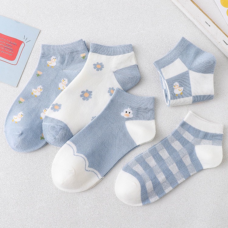 Tất cổ ngắn nam nữ vớ vịt hoa xanh cố thấp thời trang hàn quốc đẹp giá rẻ ccotton kháng khuẩn MRSOCKS VN066