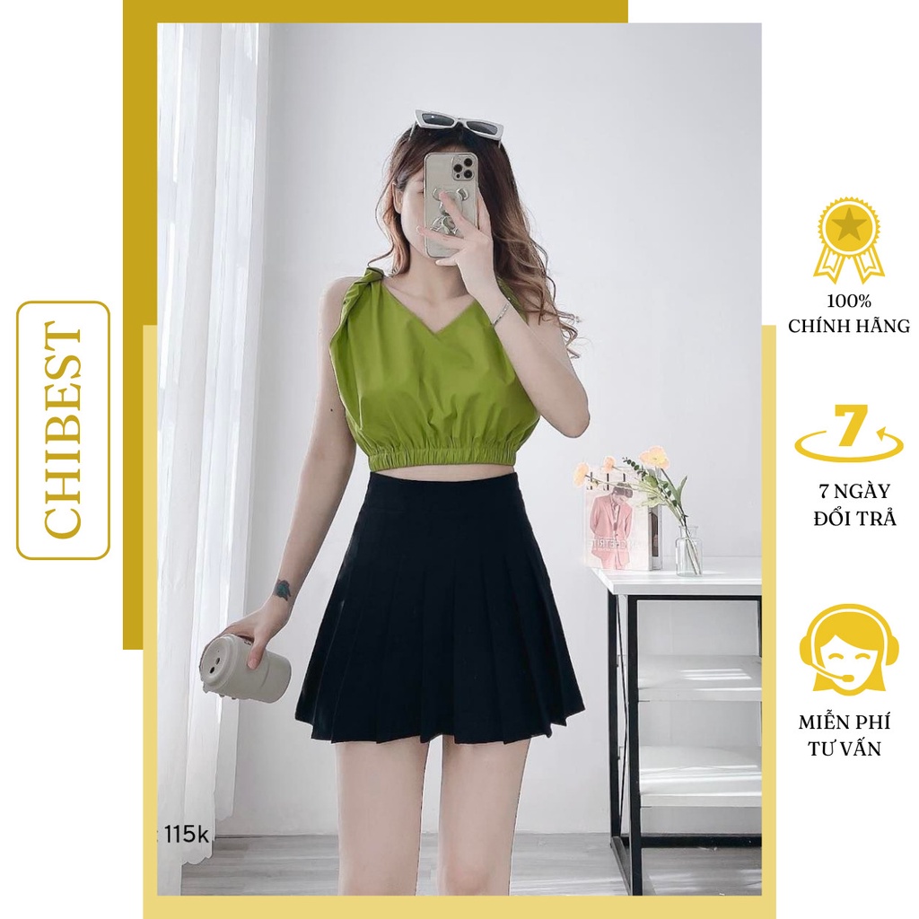 Áo kiểu croptop vai xoắn Bo Eo Tay sat nách chất kate Xinh Xắn CHIBEST DAB59