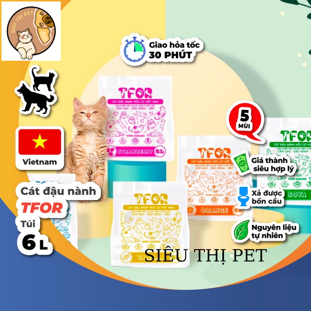 Cát đậu nành hữu cơ TFOR 6L vệ sinh cho mèo (không hút chân không) an toàn bảo vệ môi trường