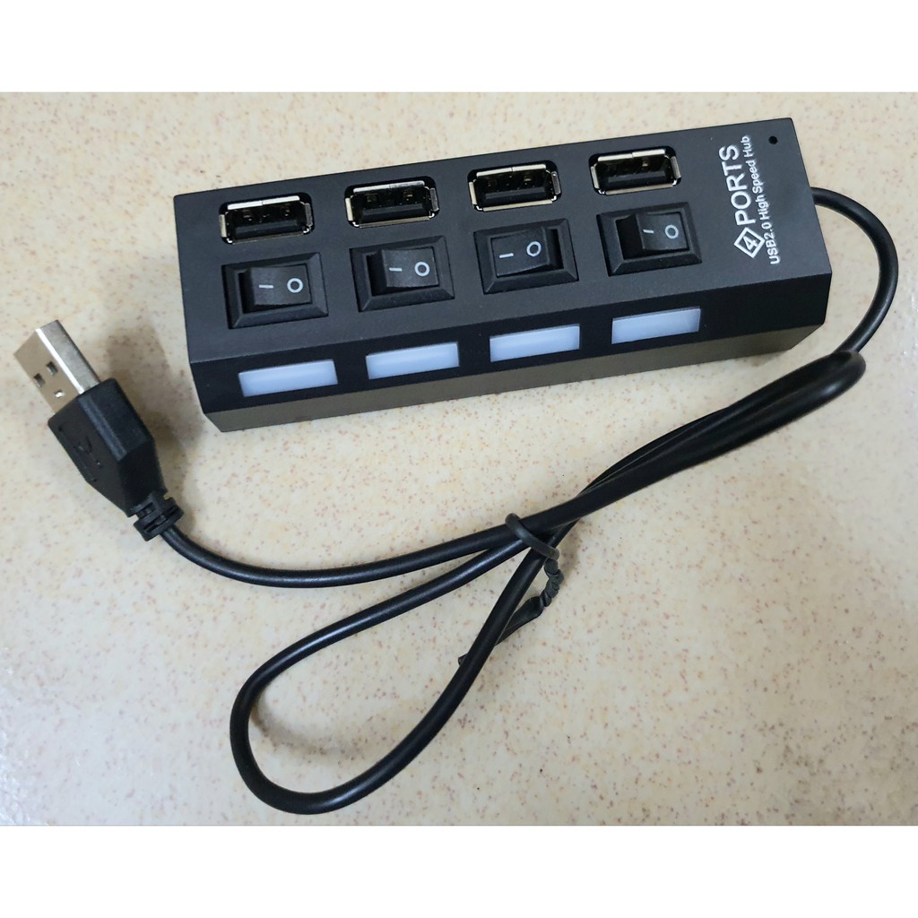 Ổ CẮM HUB USB 4 CỔNG CÓ CÔNG TẮC (ĐEN)