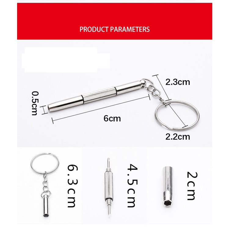 Tua vít 3 đầu đa năng nhỏ gọn tiện lợi kèm móc gắn chìa khóa bỏ túi sửa chữa kính, thiết bị điện tử