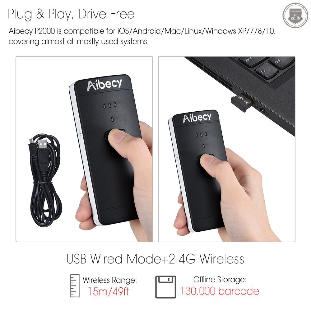 Máy đọc quét mã vạch không dây 1D 2D có USB mini P2000 QR PDF417 bộ nhớ 130000 đa ngôn ngữ